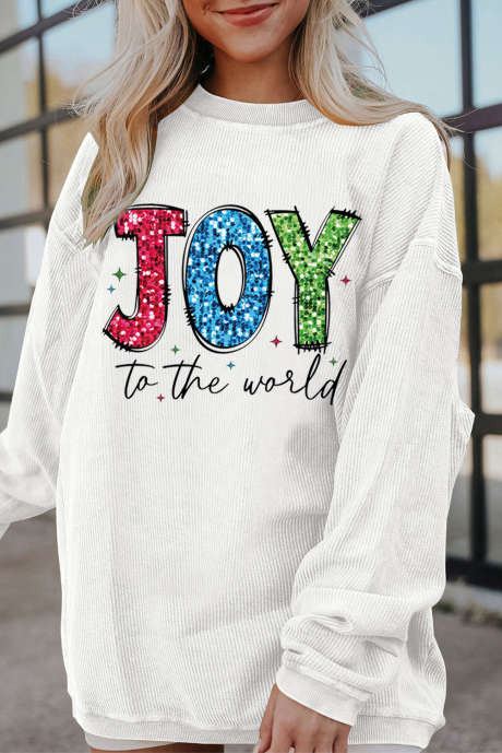 ホワイト JOY to the world リブクルーネックプルオーバースウェットシャツ LC25318977-P1