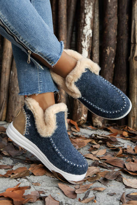 Botas de tornozelo forradas com patchwork de camurça azul