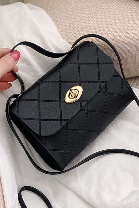 Sac messager en cuir PU noir à motif losanges