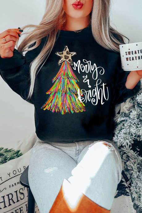 ブラック メリー&ブライト クリスマスツリー グラフィック スウェットシャツ