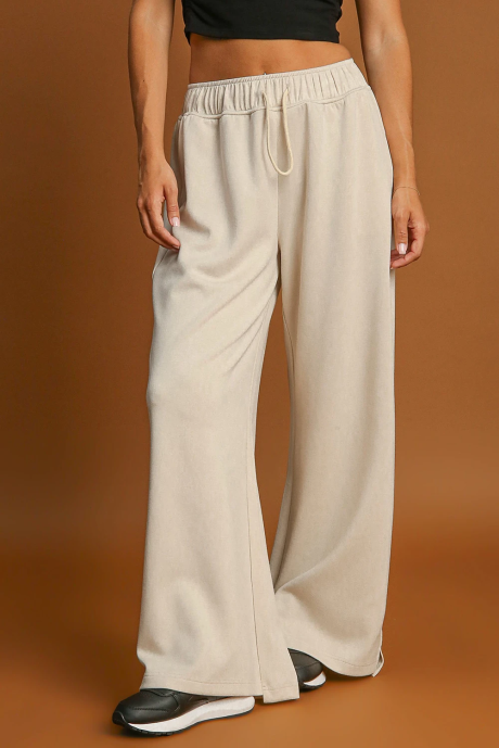 Abrikoos lus trekkoord elastische tailleband casual wijde broek