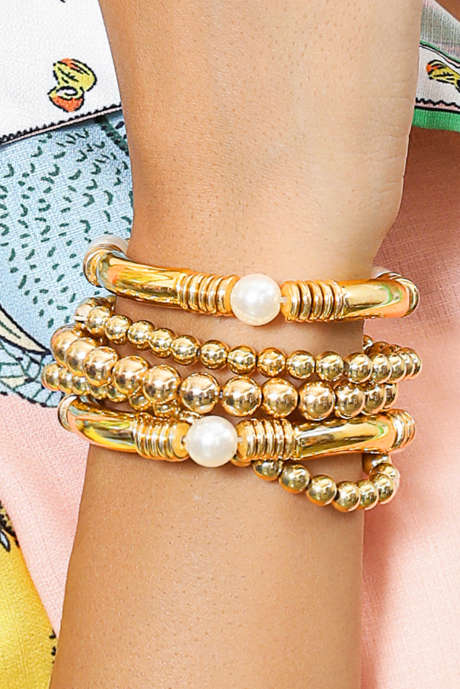 ゴールド 5個パールメッキビーズブレスレットセット BH013880-P12