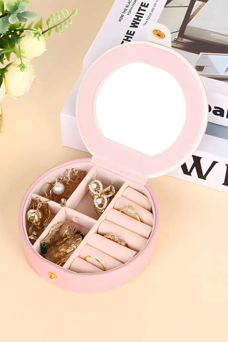 ライトピンクのジュエリーオーガナイザーケース（ミラー付き）