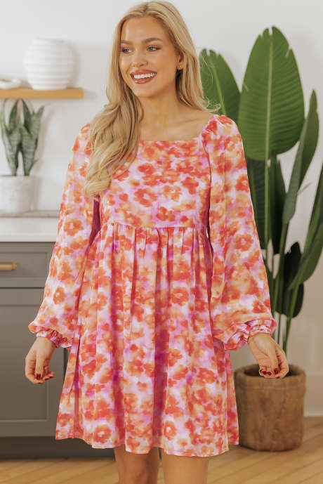 Мини-платье с завышенной талией и квадратным вырезом, цветочным принтом и розами