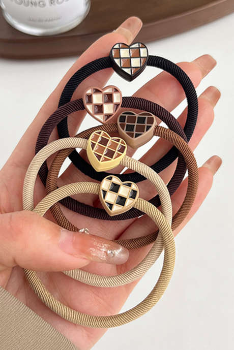 Kameel 5 stuks/set geruite hartdecoratie hoge elastische haarelastiek