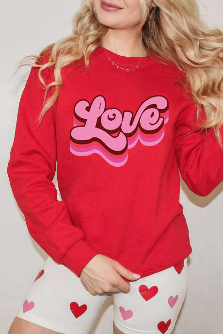 Hanorac pulover Valentines cu gât roșu cu imprimeu Love