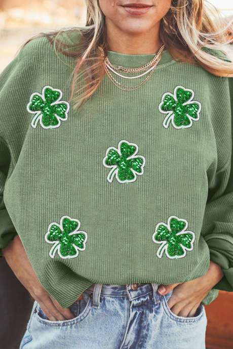 Bluza z nadrukiem St. Patricks w prążki w kolorze trawiastej zieleni z czterolistną koniczyną