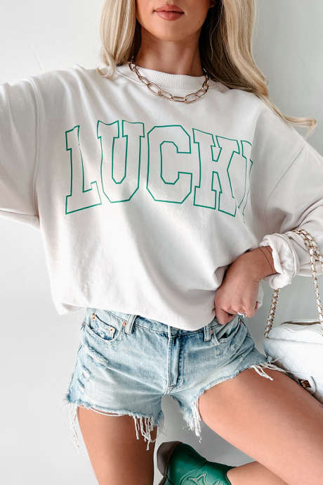 سويت شيرت أبيض بطبعة LUCKY جرافيكية من St Patricks