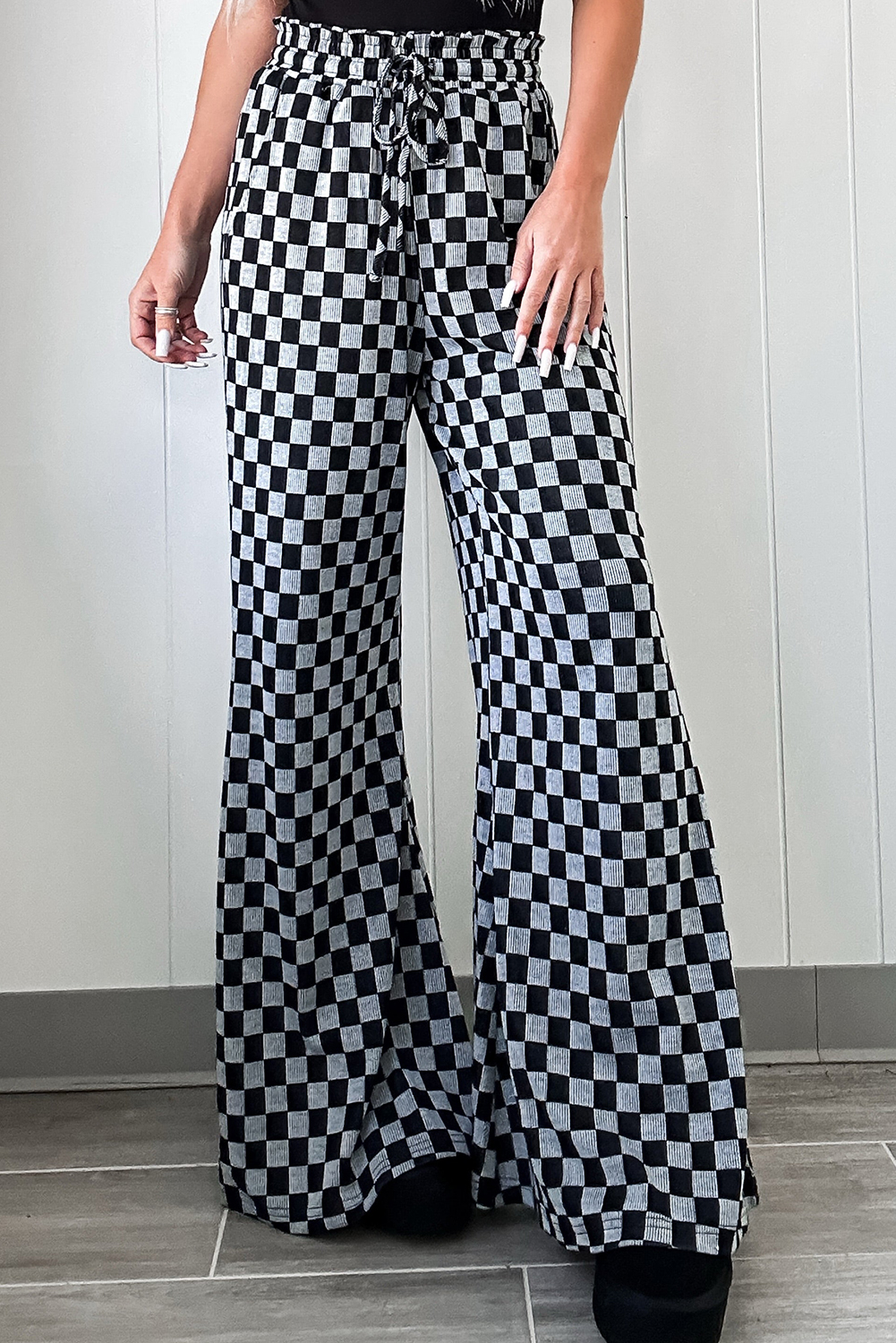 $6.59 Black Patch Play Checkered Pants Wholesale