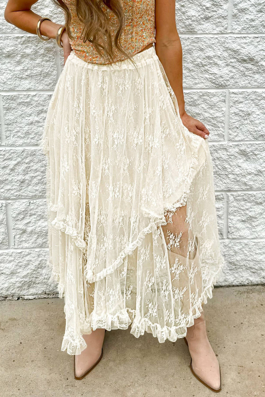 スカート High-Waist Tiered Long Skirt vanilla S High-Waist Tiered Long Skirt vanilla S