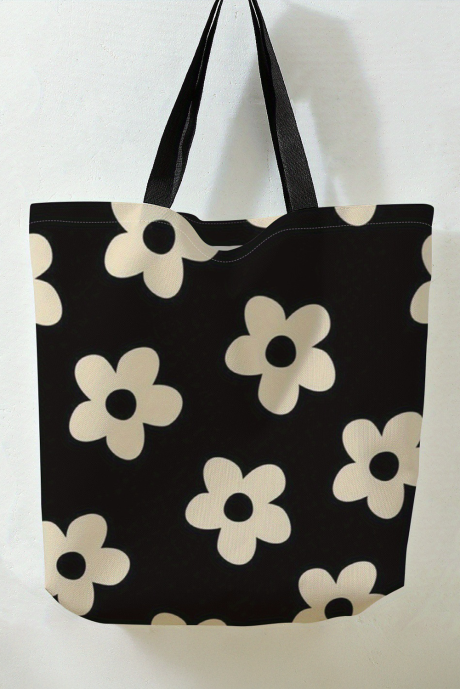 Sac à bandoulière en toile à imprimé floral noir de grande capacité