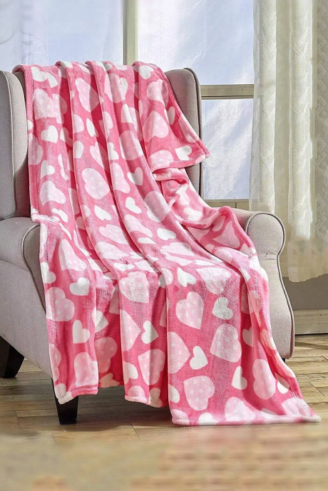 Peach Blossom Valentines Vibe Heart Print Mjuk flanell Stor filt