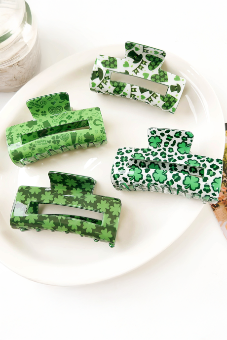 Ruohonvihreä St Patricks Clover Print ontto neliönmuotoinen hiusklipsi
