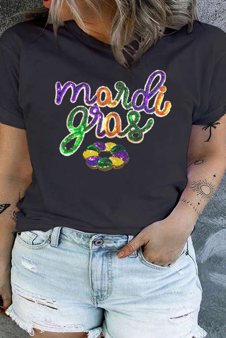 T-shirt noir à imprimé floral Mardi Gras grande taille