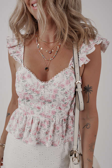 Růžové květované tílko z pepru