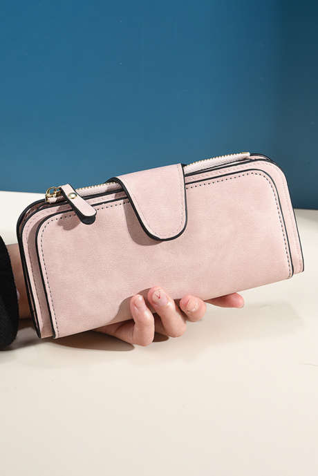 Roze PU leren multifunctionele lange portemonnee