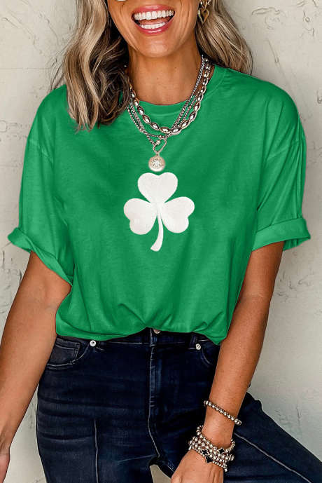 Camiseta de San Patricio con estampado de trébol bordado en verde brillante LC25228372-P109