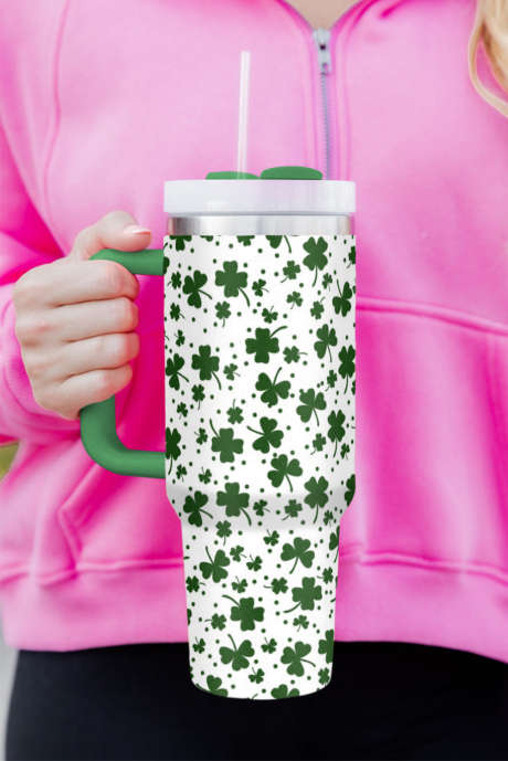 Tummanvihreä Clover Print Thermos Cup kahvalla 40oz