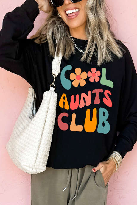 Schwarzes Sweatshirt mit Blumenmuster von COOL AUNTS CLUB, Grafik LC25319412-2