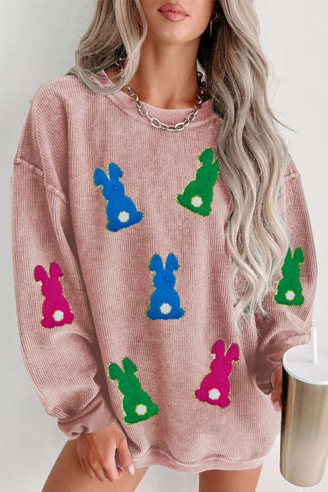 Růžová mikina s velikonočním zajíčkem se záplatovaným vzorem LC25319429-10