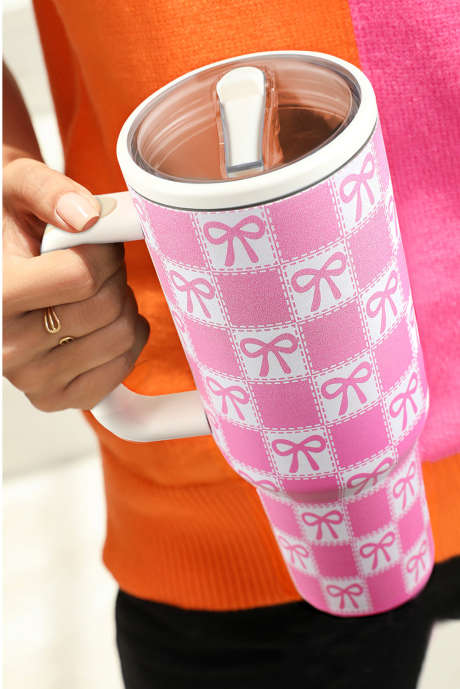 Kubek Bonbon Bow Knot Checkered Print Handle Large 40OZ