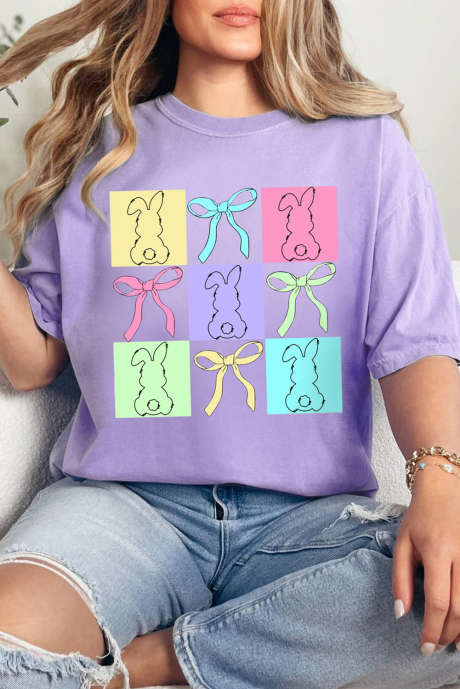 T-shirt tendance de Pâques à imprimé écossais et nœud en forme de lapin Wisteria LC25228474-P208