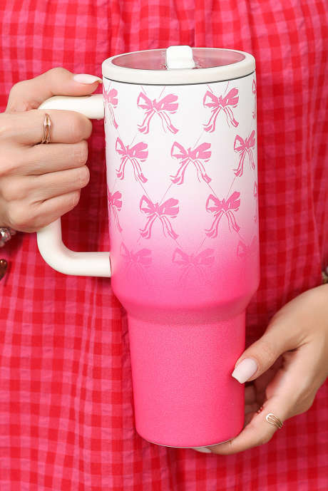 Taza de vacío grande con estampado de color degradado y nudo de lazo rosa BH051707-P10