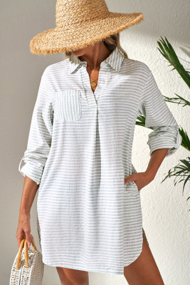 beach cover up dress with pockets Navy Mini Terrycloth Button Tank Coverup