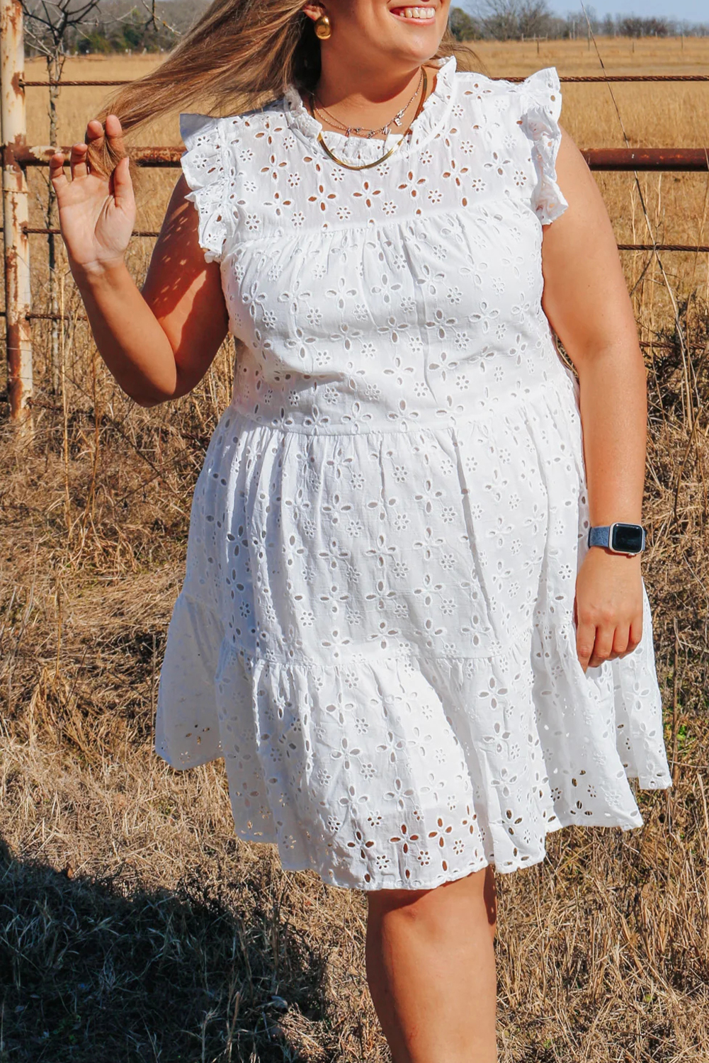 Patterned Ruffle $12.85 White Floral Eyelet Patterned Ruffled Tiered Plus Size Dress ...