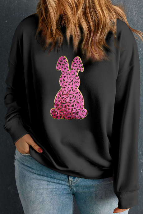 Sweat-shirt noir à imprimé lapin de Pâques et paillettes, grande taille