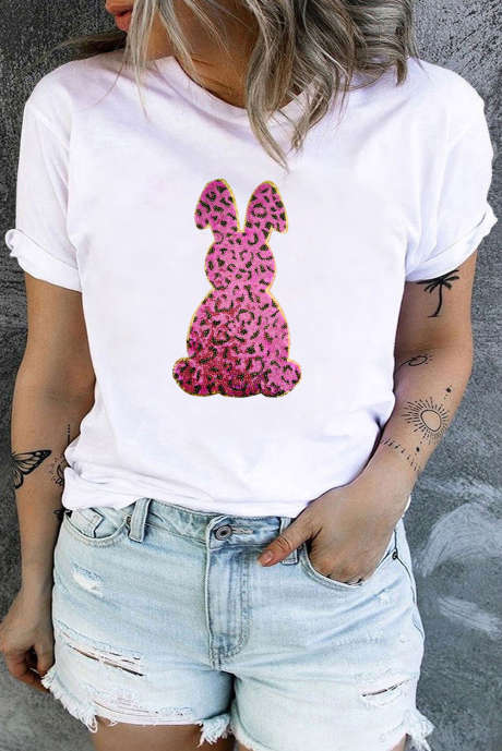 T-shirt blanc à imprimé lapin de Pâques à sequins et motif grande taille