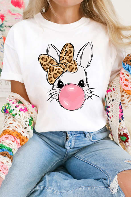 Wit luipaard strik bubbel konijn grafisch T-shirt