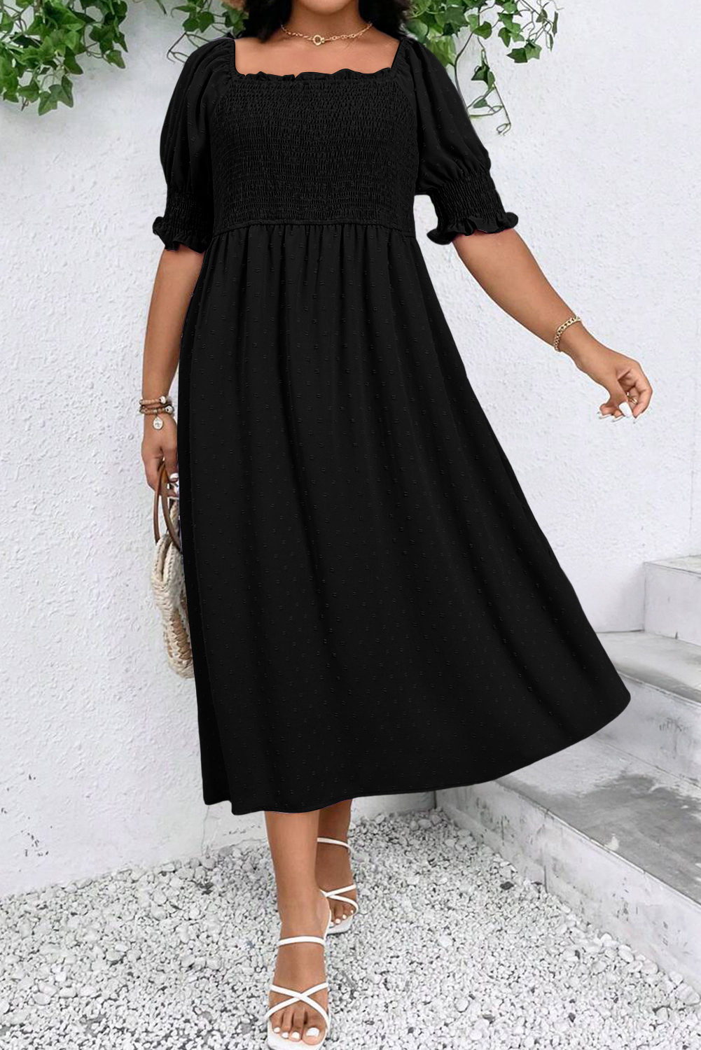 Marley Plus Size Swiss Dot Smocked Dress main image 0