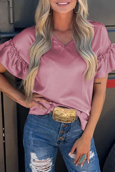 Toadstool Satin Ruffle Sleeve Top