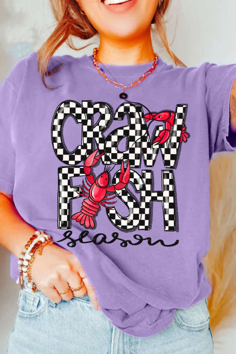 Wisteria Craw Fish Season Graphic Short Sleeve Top LC25228551-P208