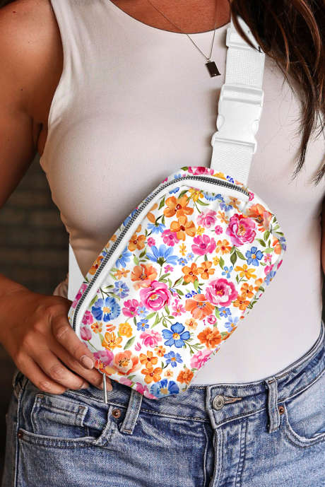 Witte bloemenprint gesp brede schouderband crossbody tas