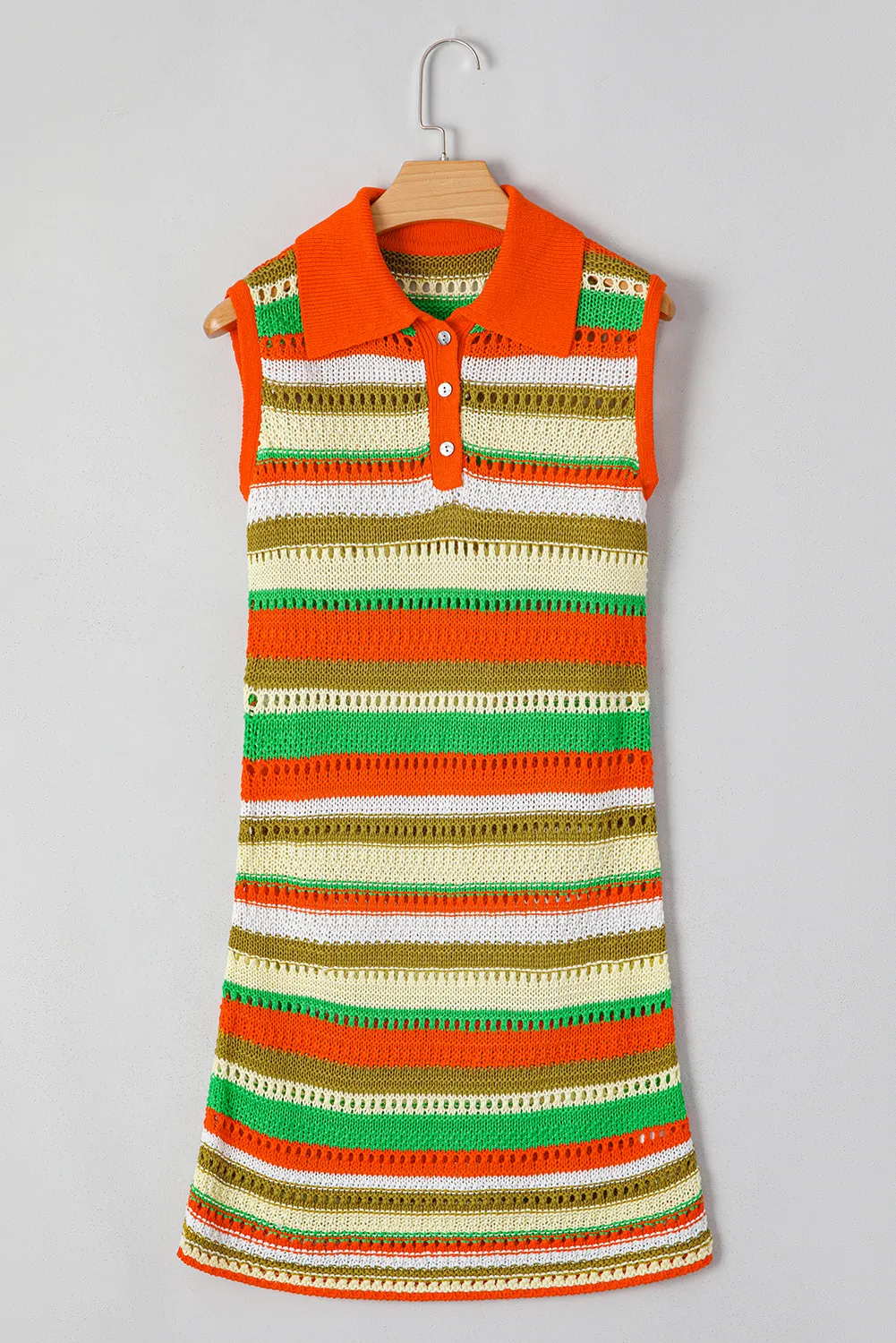 striped knit polo collar summer dress