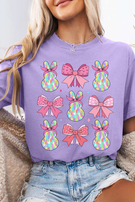T-shirt girocollo con grafica Wisteria Dotty Bowknot Bunny e motivo alla moda pasquale
