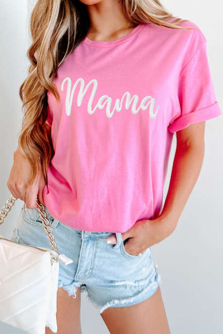 Sachet Pink Mama Besticktes T-Shirt mit Rundhalsausschnitt zum Muttertag LC25228674-P406