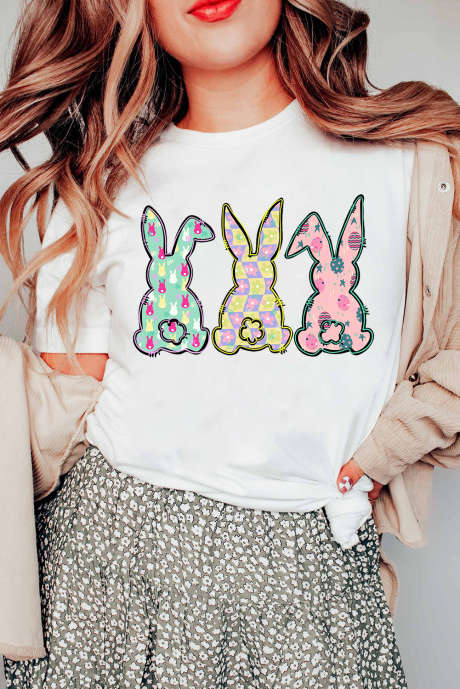 Maglietta girocollo con grafica coniglietto pasquale bianco