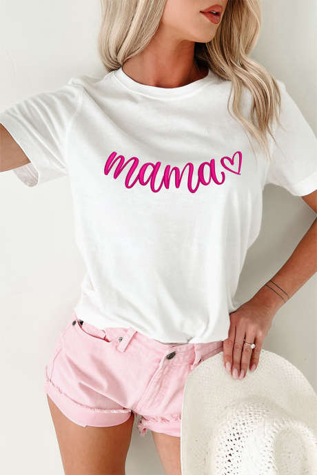 Weißes T-Shirt zum Muttertag mit aufgesticktem Mama-Herz LC25228676-1