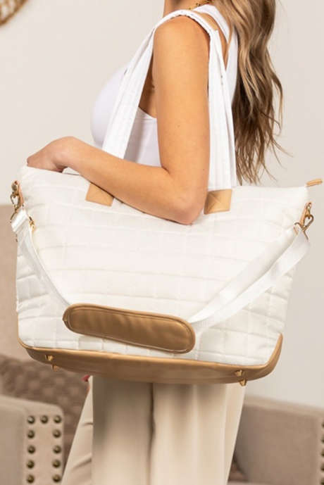 Ensemble 2 pièces grand sac fourre-tout et pochette patchwork matelassé blanc