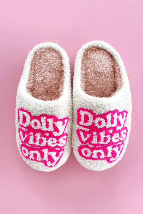 White Dolly Vibes Only Slip On Plush Slappers
