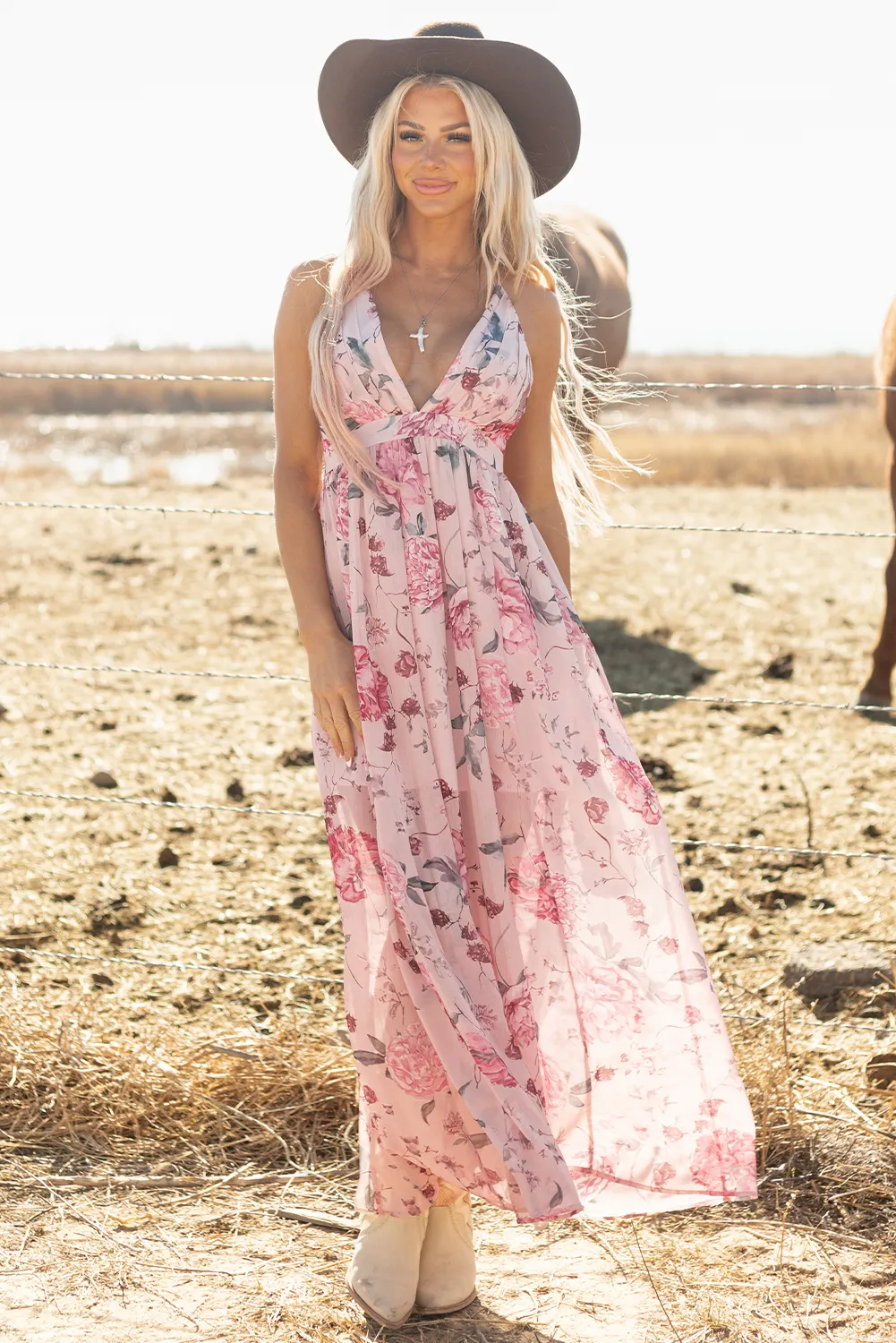 robe longue fleurie à superposition en maille transparente
