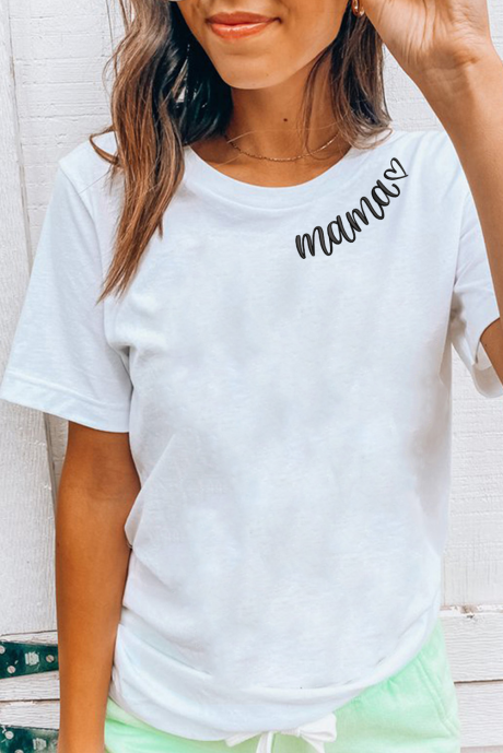 Puting mama Heart Embroidered Crew Neck T Shirt