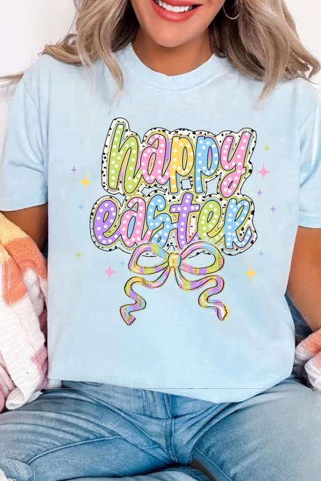 T-shirt girocollo con stampa fiocco di Pasqua azzurra