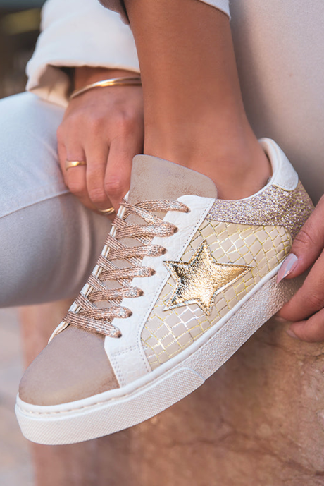 Zapatillas Dearlove Gold Glitter Star Patchwork de piel sintética con cordones BH023692-P12