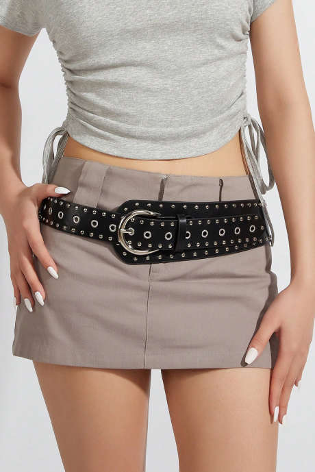 Черный винтажный широкий пояс из искусственной кожи с заклепками