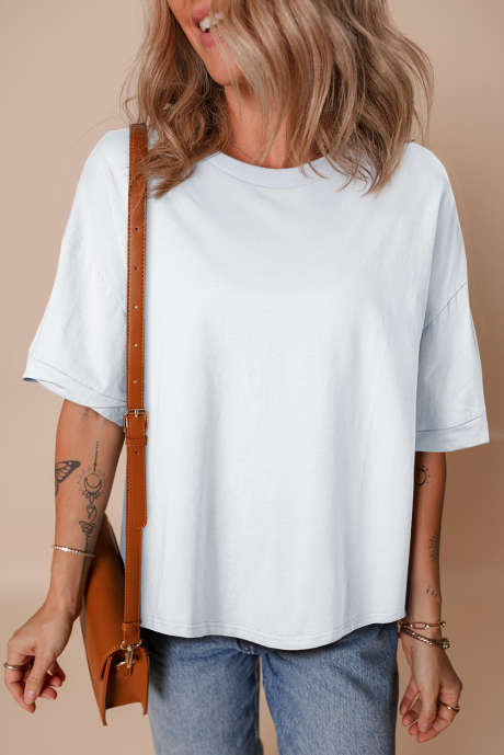 White Loose Half Sleeve Hi Low Hem T Shirt