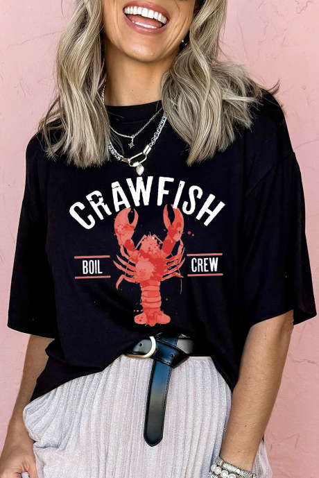 T-shirt noir à imprimé graphique CRAWFISH BOIL CREW